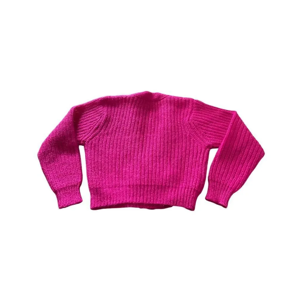 VTG 90s SK & Co Pink Cropped Mohair Wool Sweater Cardigan Sz Small Button Close